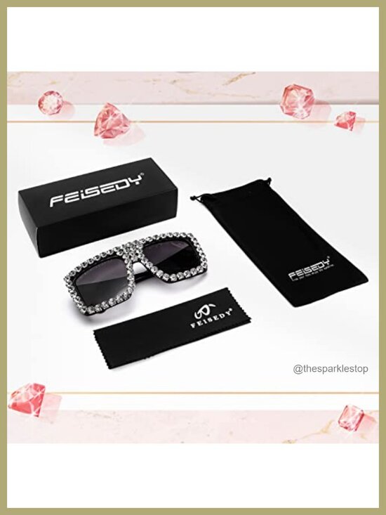 Women\'s Retro Square Rhinestone Sunglasses Bling Bling Glasses main image 5